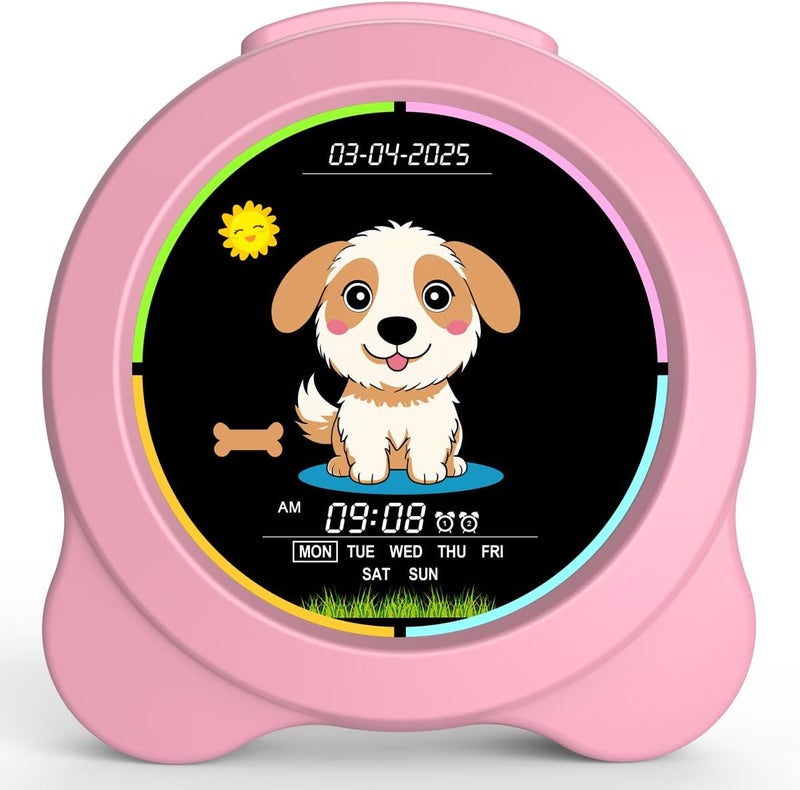 Sinoviwe Kids Alarm Clock Sun & Moon& Dog LED Display with Day & Date OK to Wake Clock with Night Light for Kids Children's Sleep Trainer Gift for Boy and Girls - Image 1